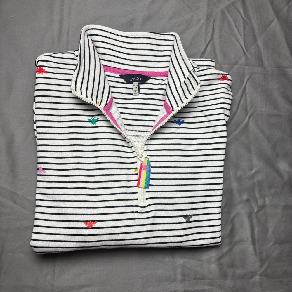 Pip Print Womens Casual Half Zip Sweatshirt - Rainbow Bees Stripe Size 8 - Picture 10 of 10